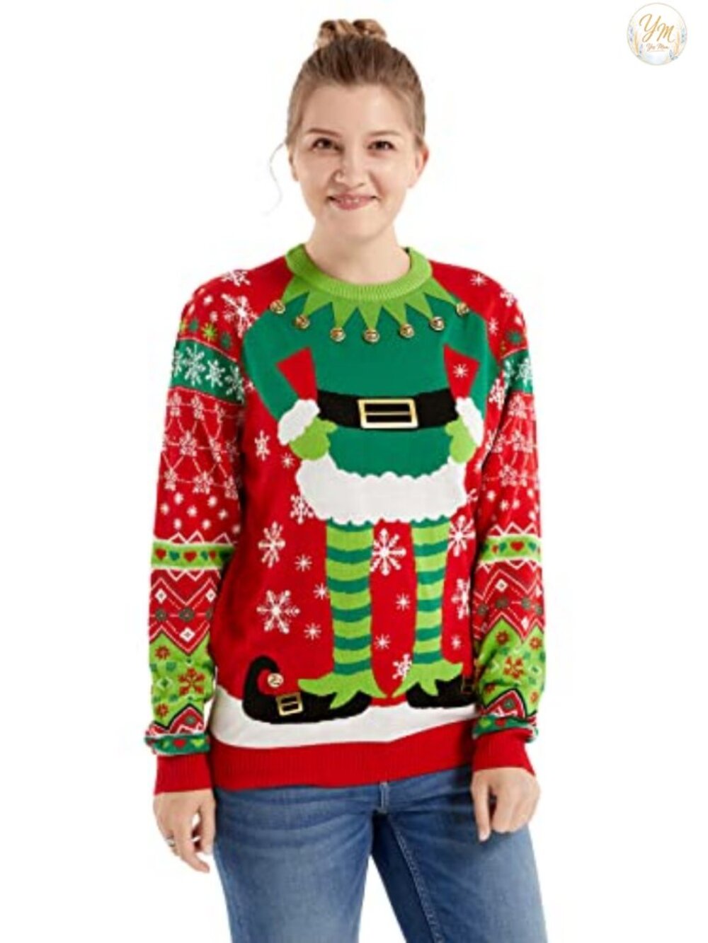 Ugly Christmas Sweater Elf Costume Pullover 100% Acrylic Fair Isle